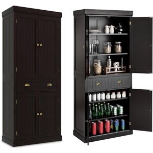 COSTWAY Armoire de Rangement, Armoire Chambre 4 Portes avec Grand Tiroir, 4 Étagères Réglables, Buffet Haut 183 cm pour Salon, Salle à Manger, Chambre(Marron) - Publicité