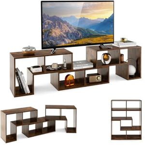 COSTWAY Meuble TV 6 Compartiments en 3 Pcs Modulaire, Meuble TV Angle Extensible 134-180cm pour TV 65" au Max, Banc TV Étagère Modulaire pour Salon, Chambre, Bureau (Marron Rustique) - Publicité