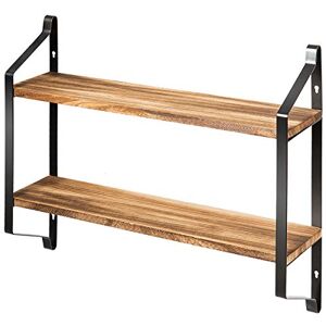 COSTWAY Etagere Murale Flottante en Bois et Métal Charge Maximal 16 KG à 2 Niveaux Porte-Épices pour Cuisine Etagère Rnagment de Style Industrielle pour Salle de Bain, Bureau, Chambre,Salon - Publicité