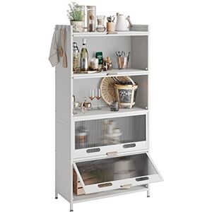 NETEL Étagère de Rangement à 5 Niveaux, Etagere Cuisine avec Roues et Coussinets de Pied, Étagère Micro-Ondes, Meuble Rangement, Organisateur et desserte de Cuisine Blanc, 70 * 32 * 145cm - Publicité