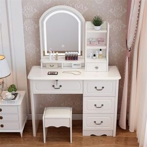 DLOCVN vanity desk Commode minimaliste en bois massif, petite chambre à coucher avec miroir de courtoisie, coiffeuse lumineuse à LED avec boîte de rangement, coiffeuse de chambre à coucher ( Color : 1 meter - Publicité