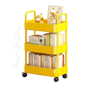 Bibliothèque Mobile avec Roue 3/4 Niveaux, étagère Mobile, Chariot de Rangement, étagère Mobile, Chariot de Rangement, Chariot Utilitaire, Chariot à Livres Roulant Polyvalent pour la Maison, l'école - Publicité