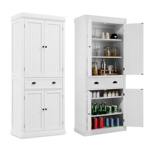 COSTWAY Armoire de Rangement, Armoire Chambre 4 Portes avec Grand Tiroir, 4 Étagères Réglables, Armoire Chambre Blanche 183 cm pour Salon, Salle à Manger, Chambre(Blanc) - Publicité