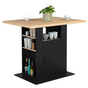 IDMarket Ilot Central UGO 110 cm Bois Noir et Imitation hêtre avec rangements - Publicité