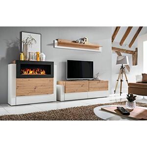 ASM Ensemble Meuble TV Mural Et Buffet Cheminée Queens L 290 X P 45 X H 150 Cm Blanc Et Beige - Publicité