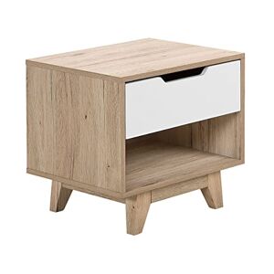 Beliani Table de Chevet au Style Scandinave Effet Bois Clair et Blanc avec Tiroir et Espace de Rangement Ouvert pour Chambre au Style Moderne - Publicité