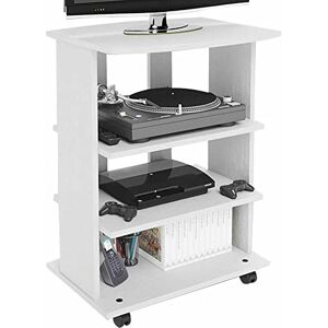 BAKAJI Meuble TV en Bois MDF avec 3 étagères, Porte Console de Jeux DVD et 4 Roues, Meuble Panier pour télévision, Design Moderne, Dimensions 60 x 45 x 80,5 cm (Blanc) - Publicité