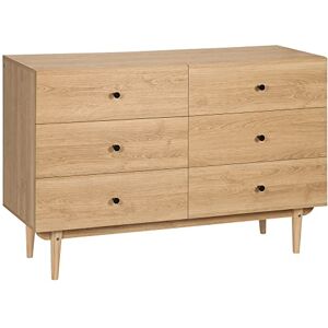 HOMCOM Commode 6 tiroirs Meuble de Rangement Pieds en Bois Massif 120 x 40 x 80 cm Couleur Bois - Publicité