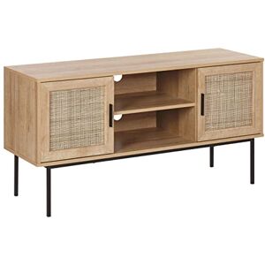 Beliani Meuble TV Buffet Design Effet Bois Clair avec 2 Portes Cannage en Rotin et Trous Passe Câbles Cabinet Tendance pour Intérieur Rétro et Boho - Publicité