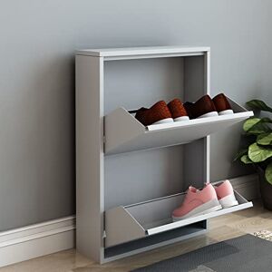 [en.casa] Meuble à Chaussures à Tiroirs Inclinés Étagère de Rangement à 2 Niveaux Range-Chaussures pour Entrée Couloir Métal 71 x 50 x 15 cm Blanc - Publicité