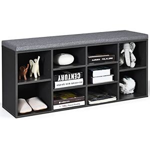 COSTWAY Meuble à Chaussures Banc à Chaussures avec Siège Coussin Rembourré 10 Cubes avec Etagères Réglables en Bois 104x30x48CM pour Entrée du Couloir, Salon Blanc/Marron/Gris/Naturel (Gris) - Publicité