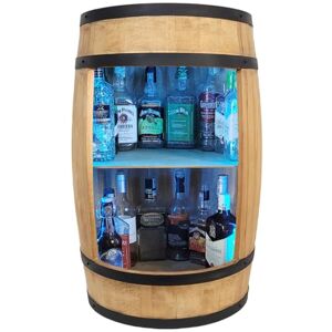 weeco USB Tonneau en Bois Vintage Minibar Armoire de Bar à LED Rustique Commode de Maison gin Whisky, bière Casier à Vin 81cm. Fait Main Meuble Rangement - Publicité