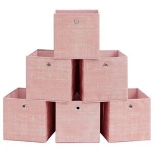 SONGMICS Boîtes de Rangement, Lot de 6, Coffres de Rangement en Tissu Non-Tissé avec Poignée, 30 x 30 x 30 cm, Cubes, pour Étagère, Pliables, Rangement de Vêtements, Rose Bonbon RFB006R01 - Publicité