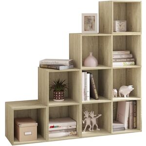 EUGAD Bibliothèque, Étagère avec 10 Cubes, Étagère d'Escalier DIY pour la Chambre, Le Salon, Le Bureau, l'Étude, Meuble de Rangement en Bois d'Ingénierie, Effet Chêne Clair, 120x120x30cm - Publicité