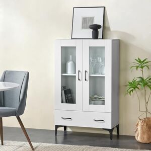 [en.casa] Armoire Vitrée Bibliothèque Vaisselier Commode Élégante pour Salon Bureau Salle à Manger Panneau de Particules Verre 115 x 70 x 31 cm Blanc - Publicité