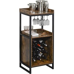 HOMCOM Casier à vin Design Industriel étagère à Bouteilles 9 Bouteilles Support Verres à vin intégré métal Noir Aspect Vieux Bois veinage - Publicité