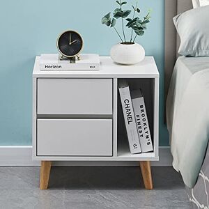 CLIPOP Table de Chevet à 2 tiroirs avec Compartiment Ouvert et Pieds en Bois, Commode à 2 tiroirs pour Chambre à Coucher, Salon et Bureau (Blanc) - Publicité