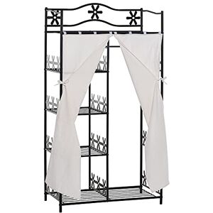 HOMCOM Armoire penderie Multi rangements 5 étagères 84L x 42l x 159H cm métal Noir Motif Fleurs 2 Rideaux Blanc - Publicité