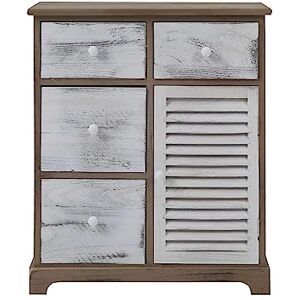 Rebecca Mobili Meuble de Rangement Vintage, Petit Armoire Gris Marron Blanc, 4 Tiroirs 1 Porte, Bois, Decor Chambre Entree – Dimensions: 70 x 60 x 30 cm (HxLxL) Art. RE6074 - Publicité