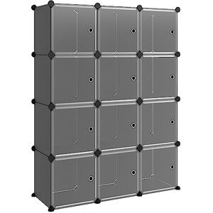 Pozsne Range Chaussures 12 Pcs avec Portes Noir PP 94,5x31,5x124 cm Conception Légère Ensemble de Cubes de Rangement Polyvalent Grand Espace de Rangement Meuble à Chaussures Maison - Publicité