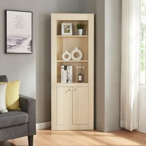 [en.casa] Armoire d'angle avec 2 Portes et 5 Étagères Meuble de Rangement Polyvalent pour Salon Chambre Bureau Entrée Panneau de Particules 170 x 62 x 30 cm Effet Chêne - Publicité