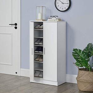 [en.casa] Meuble à Chaussure Rangement Porte-Chaussures avec 2 Portes et 7 Surfaces de Stockage 108 x 55 x 35 cm MDF Effet Blanc - Publicité