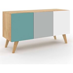 IDMarket Buffet Bas scandinave 113 cm Alice 3 Portes Bleu, Gris et Blanc - Publicité