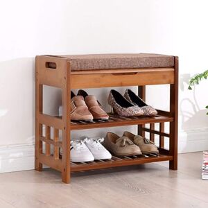 GiMLy Banc À Chaussures À 2 Niveaux avec Coussin Rembourré, Bancs De Rangement Multifonctions en Bambou pour Entrée, Couloir, Salon, Salle De Bain,L/50CM - Publicité