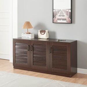 [en.casa] Meuble à Chaussures Armoire à Chaussures pour 12 Paires Meuble de Rangement avec Portes Ajourées pour Entrée Dressing MDF 62 x 125 x 36 cm Effet Wengé - Publicité