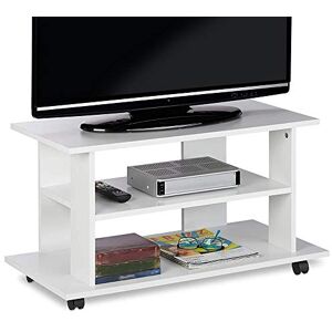 BAKAJI Meuble TV en Bois MDF avec 2 étagères, Porte-Console de Jeux DVD et 4 Roues, Meuble Panier pour télévision, Design Moderne, Dimensions 80 x 40 x 45 cm (Blanc) - Publicité