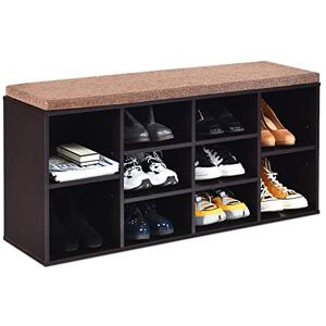 COSTWAY Meuble à Chaussures Banc à Chaussures avec Siège Coussin Rembourré 10 Cubes avec Etagères Réglables en Bois pour Entrée du Couloir, Salon, 104 x 30 x 48 cm (Brun) - Publicité