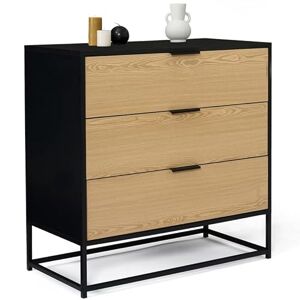 IDMarket Commode 3 tiroirs Nevada 80 cm Noir et Bois Design Industriel - Publicité