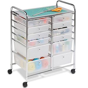 BAKAJI Chariot Multi-Usage Double en Acier chromé Double Commode 12 tiroirs et 4 Roues Chariot Organisateur Peu encombrant pour Salle de Bain, Maison, Bureau, esthéticienne Travail (Blanc) - Publicité