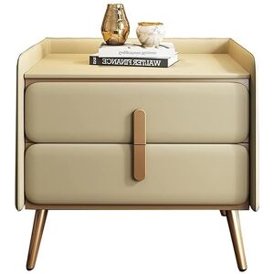 GLMGBP Table de Chevet Table de Chevet en Cuir Double Tiroir Conception de Garde-Corps Petite Table Basse Pieds d'armoire en métal 50x40x51 cm(Couleur:Beige) - Publicité