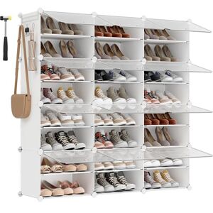 SONGMICS Étagère à Chaussures 12 Compartiments, Étagère de Rangement Modulable, Compartiment de 30 x 40 x 30 cm, avec Porte, Cadre en Acier, Panneaux en Plastique, Blanc LPC040W01 - Publicité