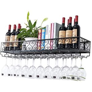 DRYIC Étagère à vin murale flottante, support mural pour verres à vin, porte-bouteilles de vin vintage, support pour verres à pied, étagère murale, organisateur de rangement (Black 120×25cm(47×10inch)) - Publicité