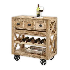 Stella Trading FERDI Vintage Bar en Bois Massif Mango avec Plateau Amovible – Desserte Pratique pour Cuisine, Salon et Salle à Manger – 86 x 93 x 46 cm (l x H x P) - Publicité