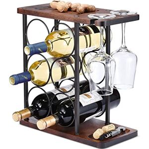 Ouseen Casier à vin avec Support de Verre, Support de comptoir à vin, pour la décoration de la Maison et Le Rangement de Cuisine (Peut contenir 6 Bouteilles et 2 Verres) - Publicité