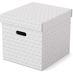 Esselte Lot de 3 Grandes Boîtes Cubes avec Couvercle, Rangement & Organisation, 100% Carton Recyclé, 100% Recyclable, Motif Géométrique, Blanc, 628288 - Publicité
