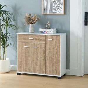 [en.casa] Armoire Basse Meuble Rangement Commode Buffet pour Entrée Salon Chambre Panneau de Particules 72 x 80 x 28 cm Blanc Effet Chêne - Publicité