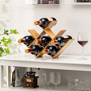 Giantex Casier à Bouteille en Bambou en Forme de W, Range Bouteille Casier à Vin Capacité de 8 Bouteilles pour Bar, Cuisine, 44x10x30CM - Publicité