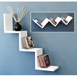 Kasahome Lot de 2 étagères Zig Zag murales – Étagère blanche pour meubles – Étagère à échelle – Meuble mural moderne 59 x 12 x 12 cm (blanc) - Publicité