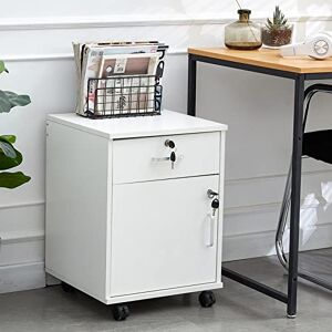 LEMROE Armoire de classement mobile à 2 tiroirs avec serrure et roulettes de style industriel pour bureau à domicile (blanc, 1 tiroir + 1 armoire) - Publicité