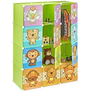 Relaxdays Étagère Rangement Enfants casier modulable Plastique Animaux penderie Armoire Portes Tringle, Vert - Publicité