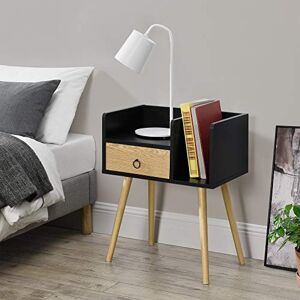 [en.casa] Table de Nuit avec Tiroir et 2 Surfaces de Stockage Chevet Commode Panneau de Particule Bois Pieds en Pin 64x50x36 cm Noir Effet Bois - Publicité