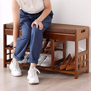 Banc à chaussures en bambou avec siège rembourré – Organiseur de chaussures à 2 niveaux pour entrée, salon, salle de bain – Bancs de rangement multifonctions – 70 x 29,5 x 49 cm - Publicité