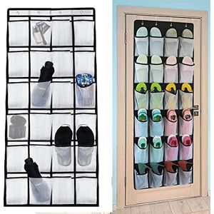 KINGOZOYI 24 Grandes Blanc Poches Range-Chaussures à Suspendre sur Porte, 50 x160 cm Rangement Chaussures de Porte avec 4 Crochets - Publicité