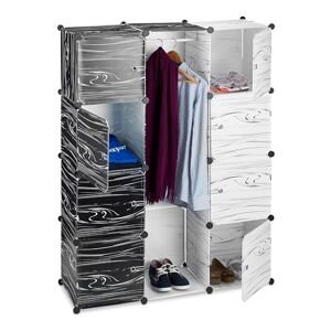 Relaxdays Armoire penderie Meuble cubes rangement 9 casiers plastique modulable DIY 145 x 110 x 37 cm, noir et blanc - Publicité