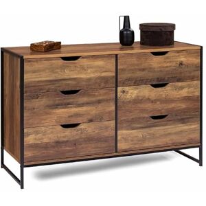 IDMarket Commode 6 tiroirs Hawkins 115 cm Bois foncé Design Industriel - Publicité