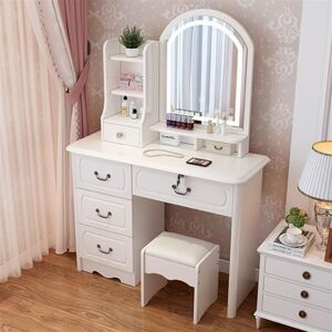 DLOCVN Vanity Desk Commode de Style Minimaliste Moderne, Petite Commode de Chambre à Coucher avec tiroir Miroir et Tabouret, boîte de Rangement, Coiffeuse de Chambre à Coucher (Color : 1 Meter Left Side Wit - Publicité